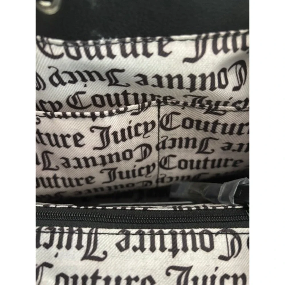 Juicy Couture Black Velour Backpack Silver Crown Logo Heart Charm Y2K Style